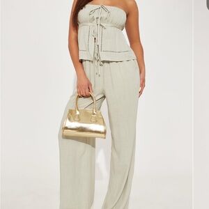 Fashion Nova Light Green Wide Leg Pant Set